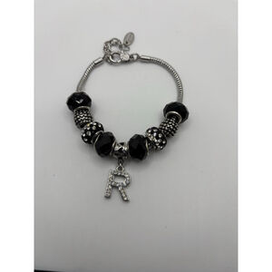 Charm "R" Bracelet Black Silver NWOT
